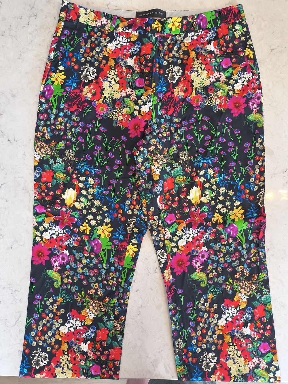 Etro Floral Straight-Leg Pants in Black & Multicolor